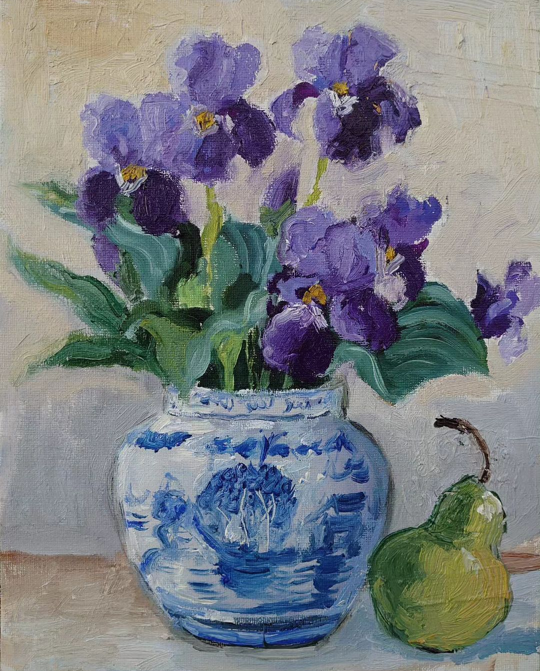 Irises & a Pear